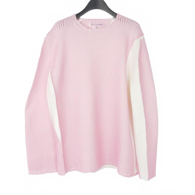 【中古】コムデギャルソンシャツ COMME des GARCONS SHIRT ニット セーター 長袖 丸首 無地 L ピンク ホワイト 白