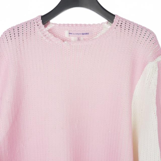 【中古】コムデギャルソンシャツ COMME des GARCONS SHIRT ニット セーター 長袖 丸首 無地 L ピンク ホワイト 白_1