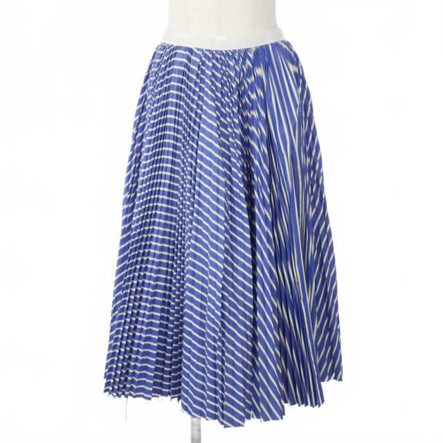 【中古】サカイ sacai 筋目スコート 縞模様 ロング丈 綿織物 側面細長い切口 0 青 白