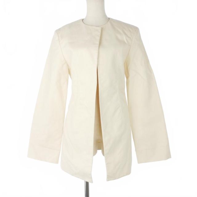 【中古】ジルサンダー JIL SANDER ノーカラーコットンコート ショート丈 丸首 34 白 ホワイト JSPS190125 レディース