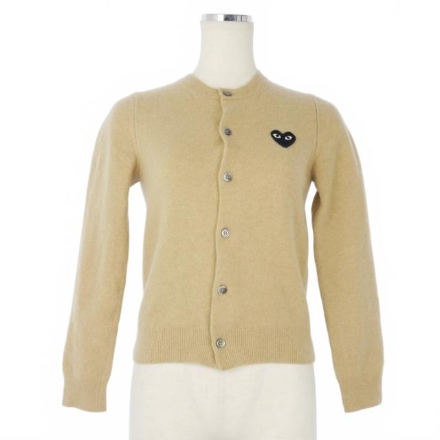 【中古】プレイコムデギャルソン PLAY COMME des GARCONS ウールカーディガン ハートワッペン 長袖 S ベージュ