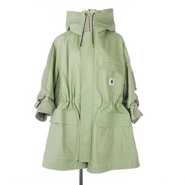 【中古】サカイ sacai 24SS カーハート Carhartt ダック×ナイロンツイルコート 七分袖 サイズ1 カーキ グリーン