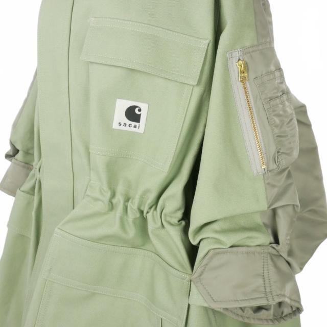 【中古】サカイ sacai 24SS カーハート Carhartt ダック×ナイロンツイルコート 七分袖 サイズ1 カーキ グリーン_2