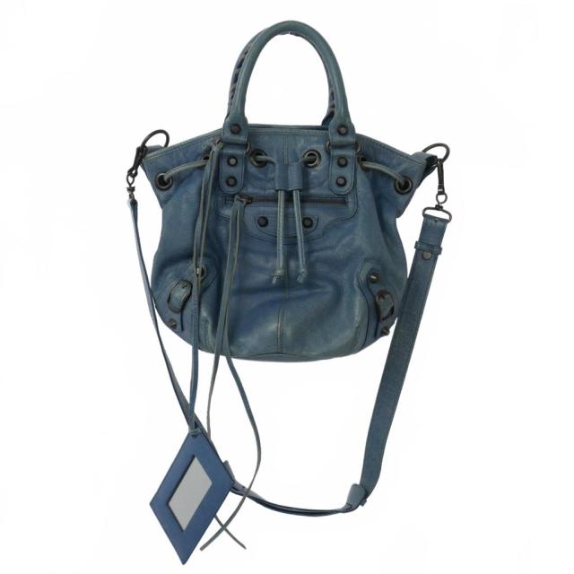 【中古】バレンシアガ BALENCIAGA クラシック ミニポンポン レザー ハンドバッグ ショルダーバッグ 青 ブルー