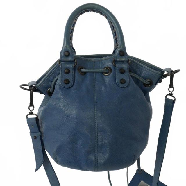 【中古】バレンシアガ BALENCIAGA クラシック ミニポンポン レザー ハンドバッグ ショルダーバッグ 青 ブルー_2
