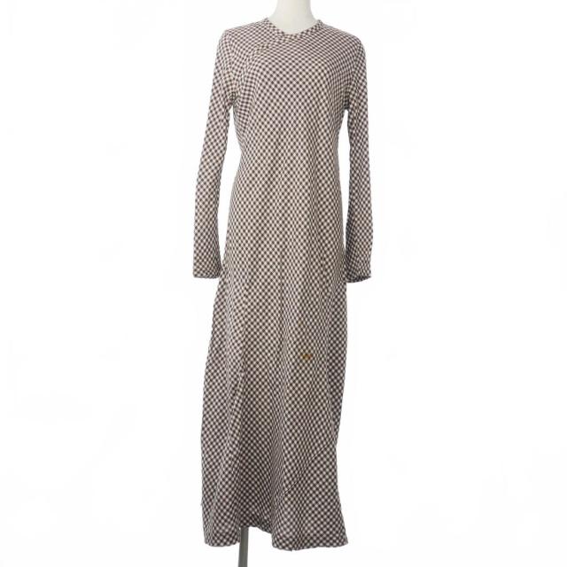 【中古】ローブドシャンブル robe de chambre AD1998 ロングワンピース ギンガムチェック 長袖 フリーサイズ 茶