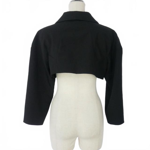 【中古】コムデギャルソン COMME des GARCONS 丸襟 クロップドジャケット 短丈 ショート 無地 Mサイズ 黒 ブラック_4