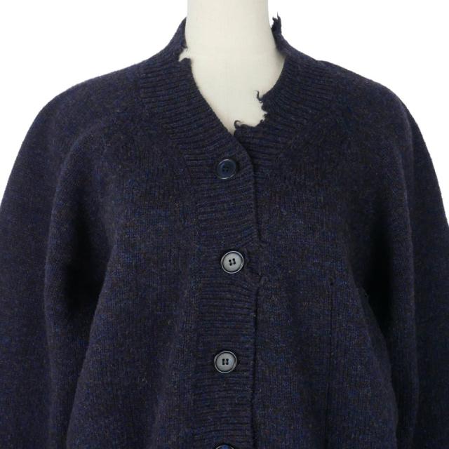 【中古】メゾンマルジェラ 19AW ダメージ加工 ニットカーディガン ウール 無地 S 紺 ダークネイビー_1