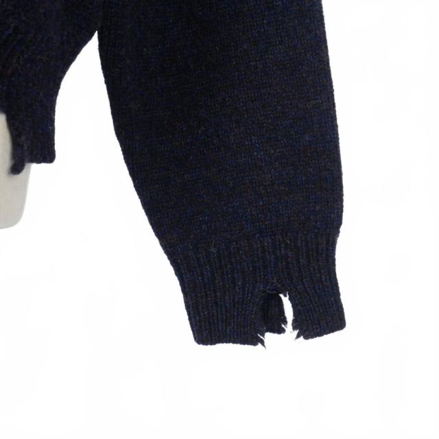 【中古】メゾンマルジェラ 19AW ダメージ加工 ニットカーディガン ウール 無地 S 紺 ダークネイビー_3