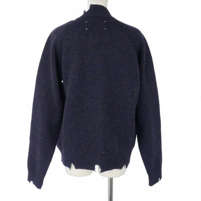 【中古】メゾンマルジェラ 19AW ダメージ加工 ニットカーディガン ウール 無地 S 紺 ダークネイビー_4