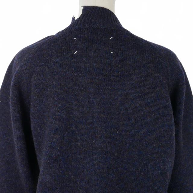 【中古】メゾンマルジェラ 19AW ダメージ加工 ニットカーディガン ウール 無地 S 紺 ダークネイビー_5