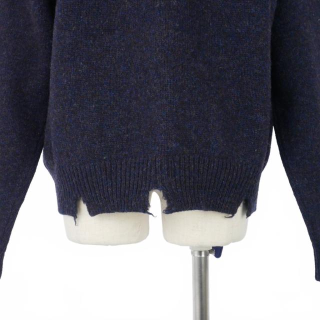 【中古】メゾンマルジェラ 19AW ダメージ加工 ニットカーディガン ウール 無地 S 紺 ダークネイビー_6