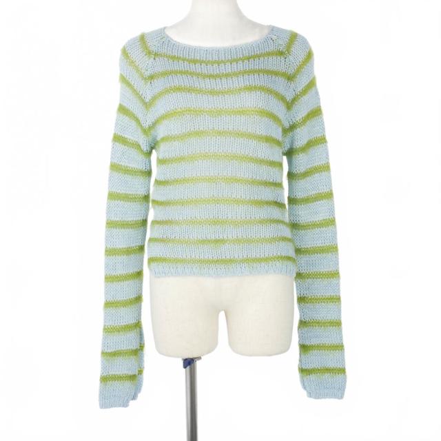 【中古】マルニ MARNI 24SS コットン モヘア ボーダー ニット セーター 長袖 40 水色 ライトブルー 緑 グリーン