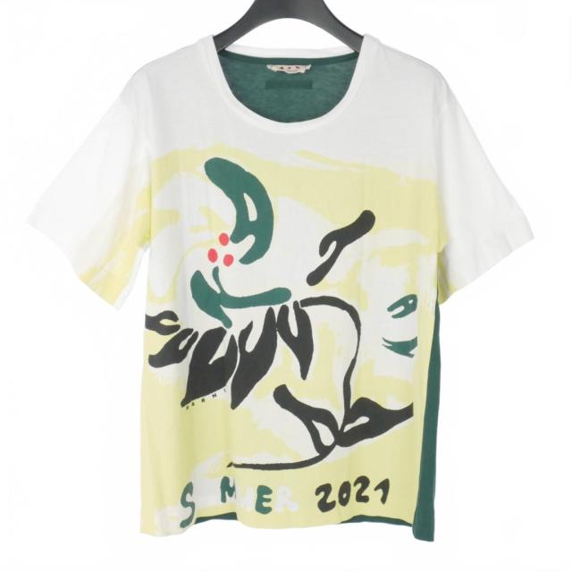 【中古】マルニ MARNI 21SS Tシャツ カットソー 半袖 プリント コットン 38 マルチカラー THJEL32EPV USCR60
