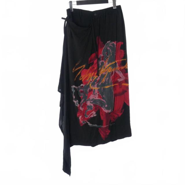 【中古】ヨウジヤマモト YOHJI YAMAMOTO ブラックスキャンダル 20SS アートプリント レイヤード ラップドレープパンツ_1