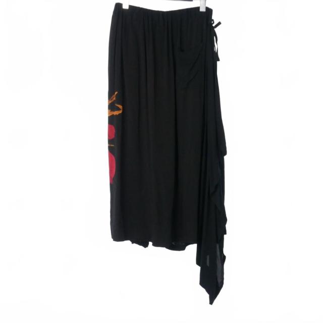 【中古】ヨウジヤマモト YOHJI YAMAMOTO ブラックスキャンダル 20SS アートプリント レイヤード ラップドレープパンツ_4