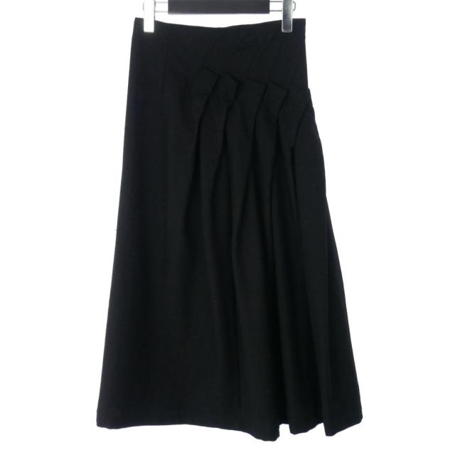 【中古】トリココムデギャルソン tricot COMME des GARCONS 00's 斜めプリーツ ウール ロングスカート フレア S 黒