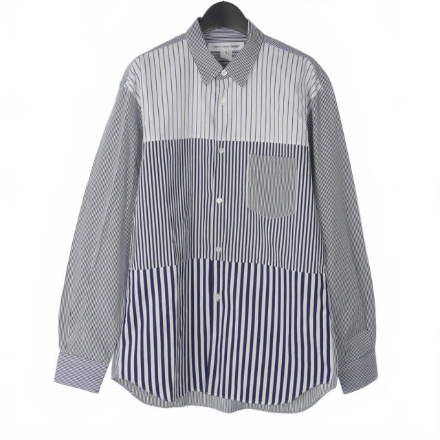 【中古】コムデギャルソンシャツ COMME des GARCONS SHIRT マルチストライプ シャツ 長袖 コットン M 青 ブルー