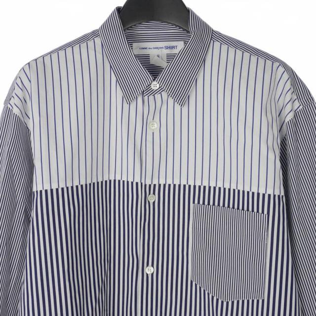 【中古】コムデギャルソンシャツ COMME des GARCONS SHIRT マルチストライプ シャツ 長袖 コットン M 青 ブルー_1