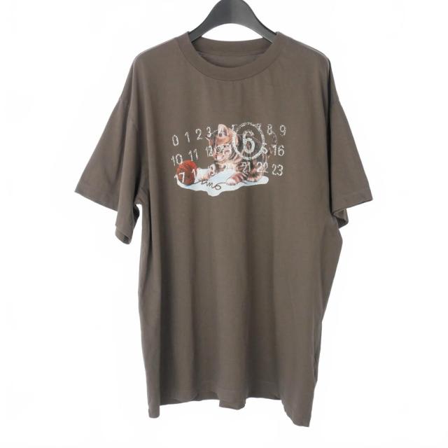 【中古】エムエムシックス メゾンマルジェラ MM6 24SS キャット カレンダーロゴ プリント Tシャツ 半袖 M 茶