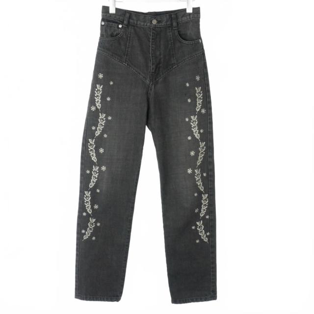 【中古】フェティコ FETICO 25AW EMBROIDERED STRAIGHT JEANS 刺繍 ストレート デニム 36 黒 ブラック FTC254-0601A