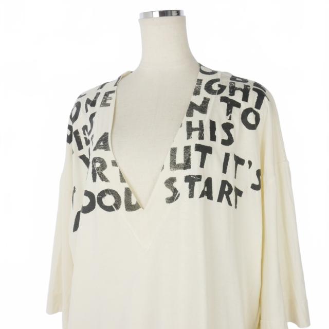 【中古】メゾンマルジェラ MM6 エイズプリント Tシャツ カットソー オーバーサイズ 半袖 Sサイズ オフホワイト 白_6