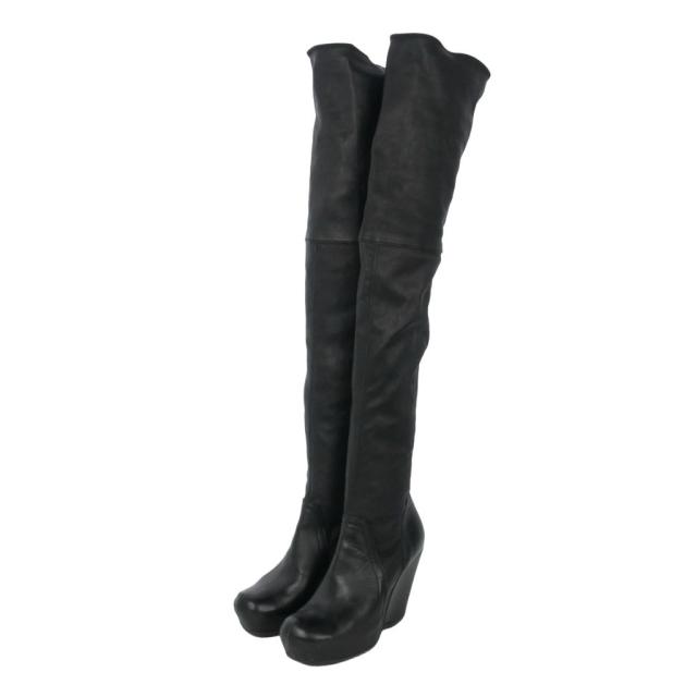 【中古】リックオウエンス Rick Owens ロングブーツ ニーハイ なめし革 36 黒 黒いこと レディース