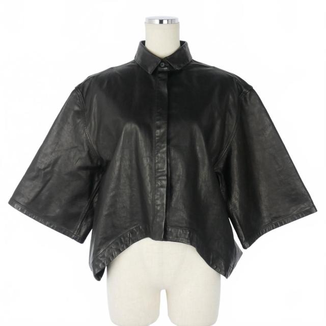 【中古】ハイダーアッカーマン Haider Ackermann レザーシャツ ブラウス 五分袖 ハイローヘム 無地 34 黒