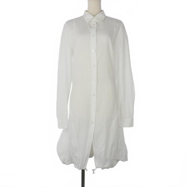 【中古】アンドゥムルメステール ANN DEMEULEMEESTER 本人期 変形 ギャザー シャツワンピース ロング丈 長袖 34 白