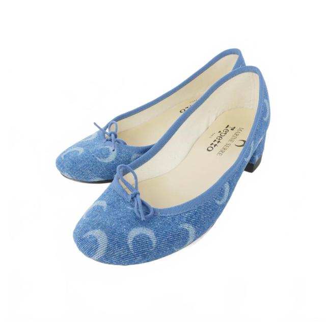 【中古】レペット Repetto × マリーンセル MARINE SERRE コラボ パンプス デニム ムーンプリント 総柄 36 青