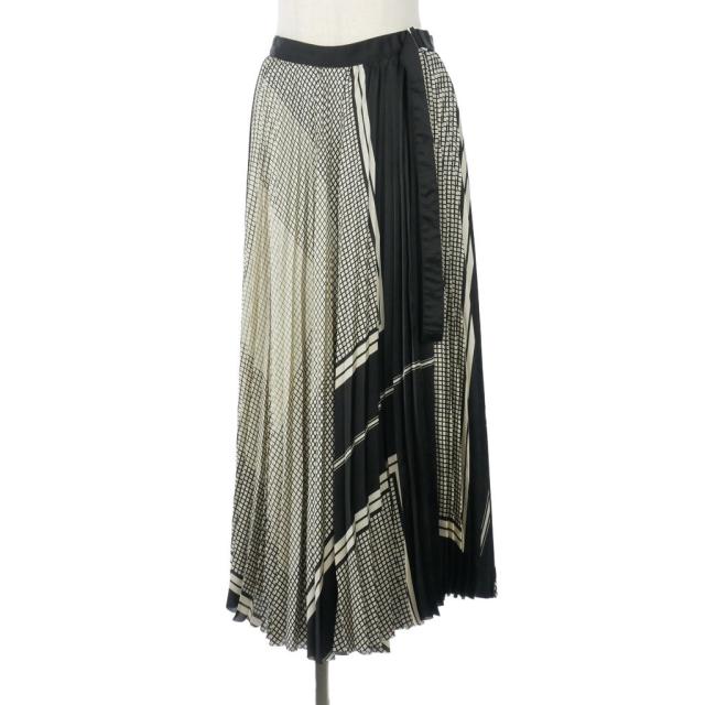 【中古】サカイ sacai 22SS 筋目 一巡りスコート 総柄 ロング丈 1 黒 黒いこと 白 象牙色 22-06100