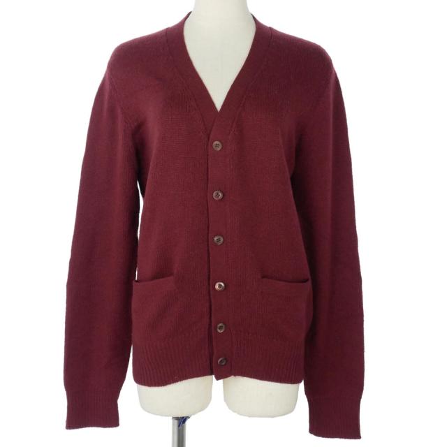 【中古】プラダ PRADA ニット カーディガン エルボーパッチ Vネック 長袖 46 赤 レッド
