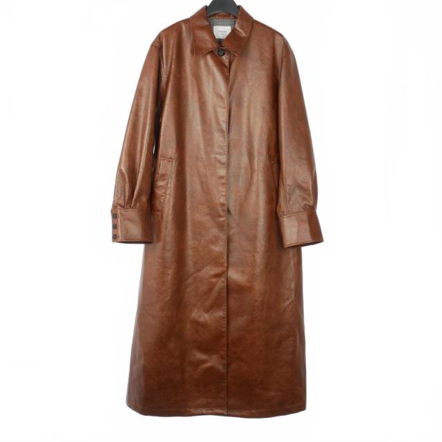 【中古】アメリヴィンテージ Ameri VINTAGE 23AW CRASH FAKE LEATHER COAT フェイクレザーコート ロング丈 M 茶