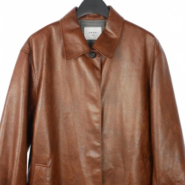 【中古】アメリヴィンテージ Ameri VINTAGE 23AW CRASH FAKE LEATHER COAT フェイクレザーコート ロング丈 M 茶_1