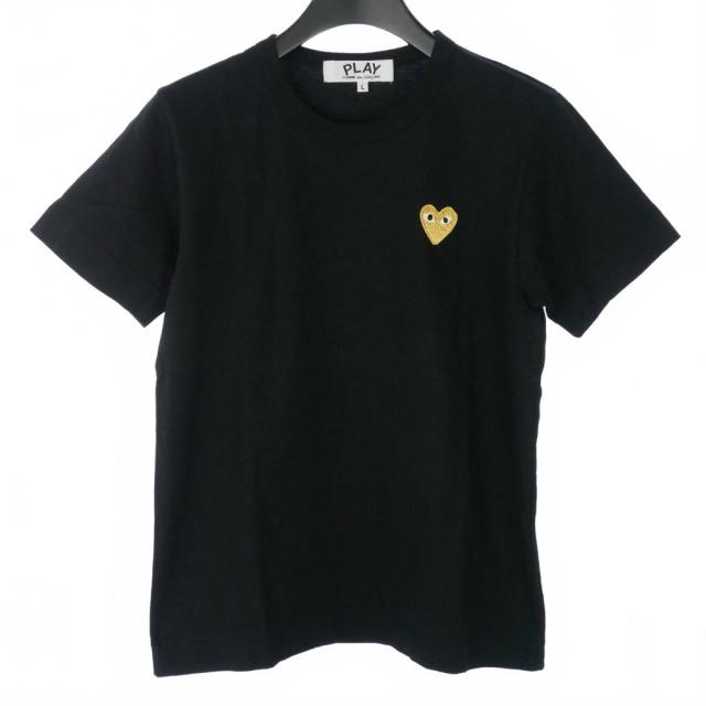 【中古】プレイコムデギャルソン ハートワッペン Tシャツ カットソー コットン 半袖 L 黒 ブラック AZ-T215