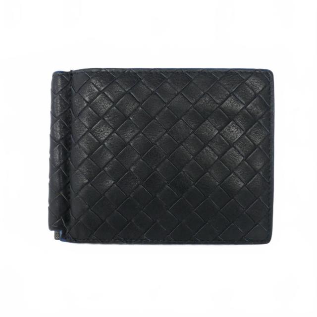 【中古】ボッテガヴェネタ BOTTEGA VENETA イントレチャート マネークリップ カードケース 札入れ 黒 ブラック ブルー