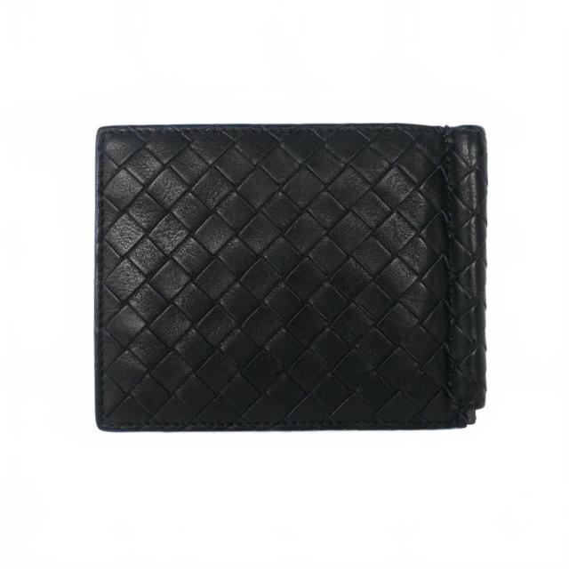 【中古】ボッテガヴェネタ BOTTEGA VENETA イントレチャート マネークリップ カードケース 札入れ 黒 ブラック ブルー_1