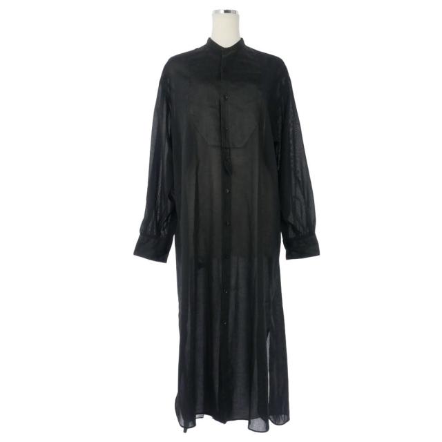 【中古】ハイク HYKE バンドカラー シアー シャツ ワンピース 長袖 ロング丈 1 黒 ブラック レディース