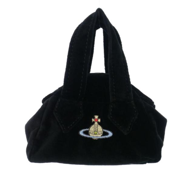 【中古】ヴィヴィアンウエストウッド Vivienne Westwood ベロア ミニハンドバッグ ショルダー オーブロゴ  黒 ブラック