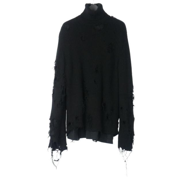 【中古】バレンシアガ BALENCIAGA デストロイ加工 タートルネック ニット セーター ダメージ加工 S 黒
