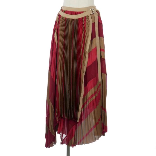 【中古】サカイ sacai 筋目スコート 一巡りスコート シアー うつり変わり 2 赤 茶 赤いこと 赤銅色 19-04693