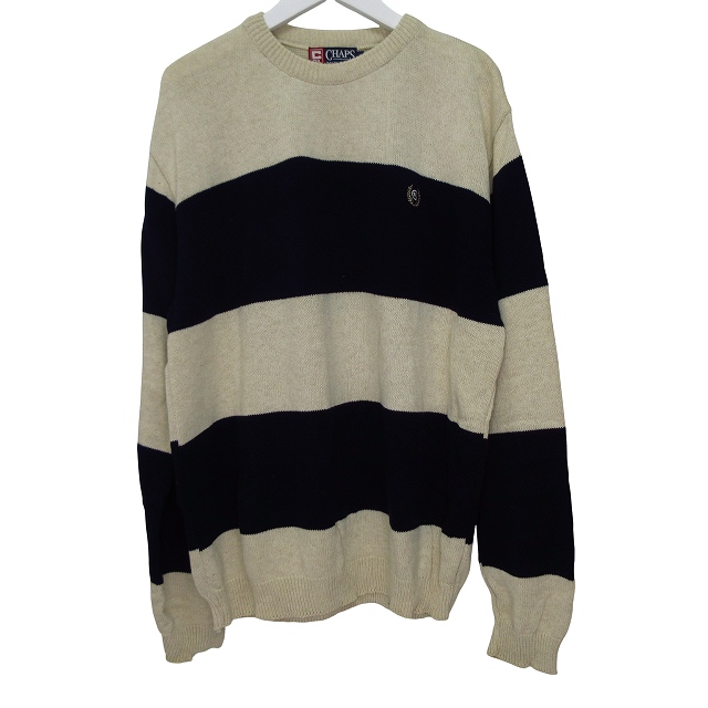 【中古】チャップス CHAPS 長袖 ニット セーター ホワイト ネイビー L S192 1215 メンズの通販は
