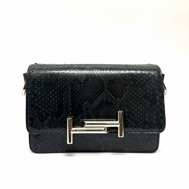 【中古】トッズ TOD'S クロスボディ ショルダーバッグ ダブルT パイソン柄 美品 レディース