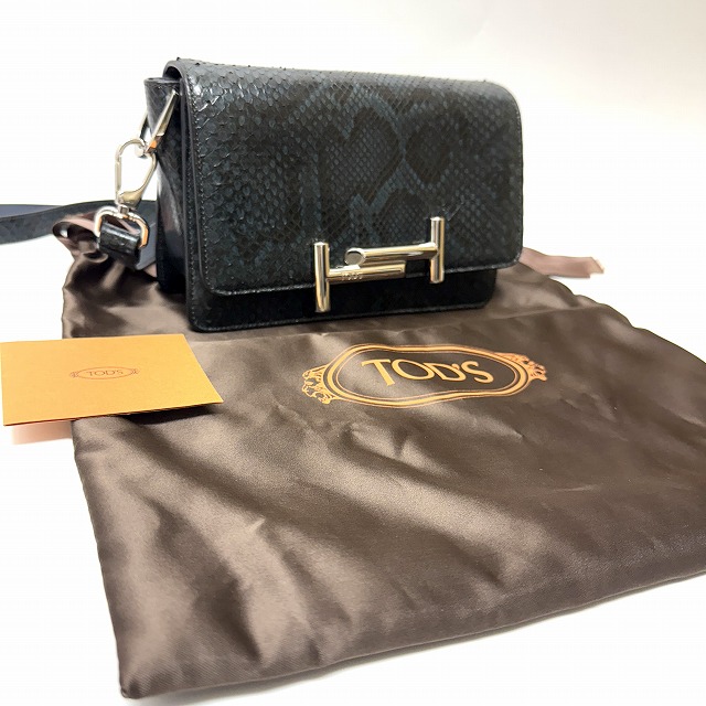 中古】トッズ TOD'S クロスボディ ショルダーバッグ ダブルT パイソン