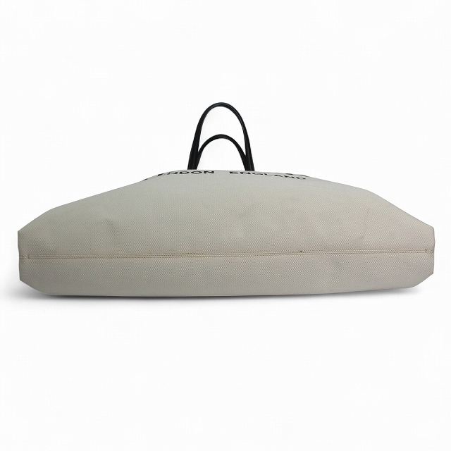 【中古】バーバリー BURBERRY ロゴディールコットンブレンド トートバッグ ホワイト×ブラック キャンバス×レザー 中古】バーバリー BURBERRY ロゴディールコットンブレンド トート