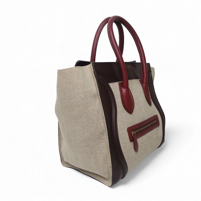 【中古】セリーヌ CELINE トートバッグ ラゲージ ミニショパー ベージュ 茶色 ボルドー キャンバス レザー 165212PSA レディース