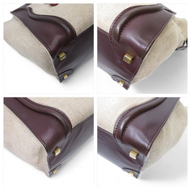 【中古】セリーヌ CELINE トートバッグ ラゲージ ミニショパー ベージュ 茶色 ボルドー キャンバス レザー 165212PSA  レディース 中古】セリーヌ CELINE トートバッグ ラゲージ ミニショパー ベージュ