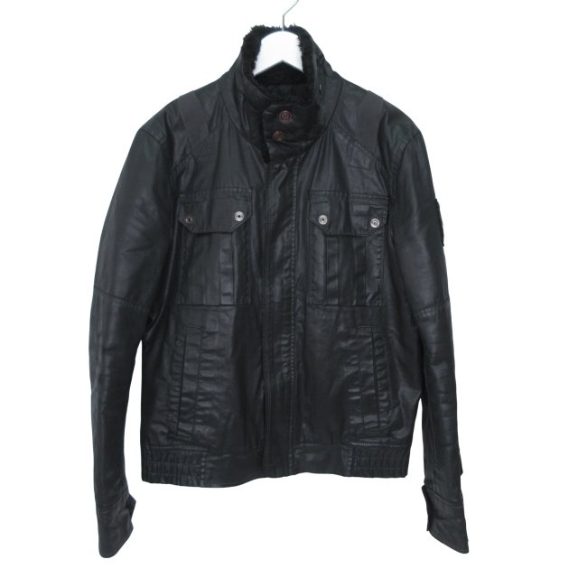 【中古】ディーゼル DIESEL 長袖 ジャケット ライダース アウター コーティング加工 襟ボア Mサイズ ブラック k345530 0120 メンズ