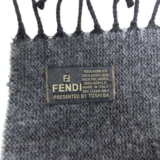 フェンディ TOSHIBA マフラー ズッカ柄 グレー ブラック k349930 中古】フェンディ FENDI TOSHIBA マフラー ズッカ柄 グレー ブラック
