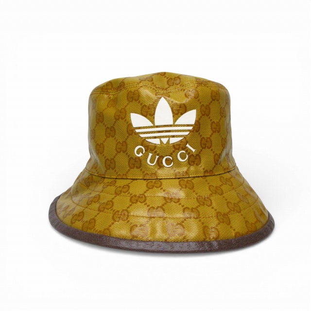 【中古】グッチ GUCCI ×アディダス adidas 美品 GGクリスタル バケットハット ブラウン 696484 E02180726231